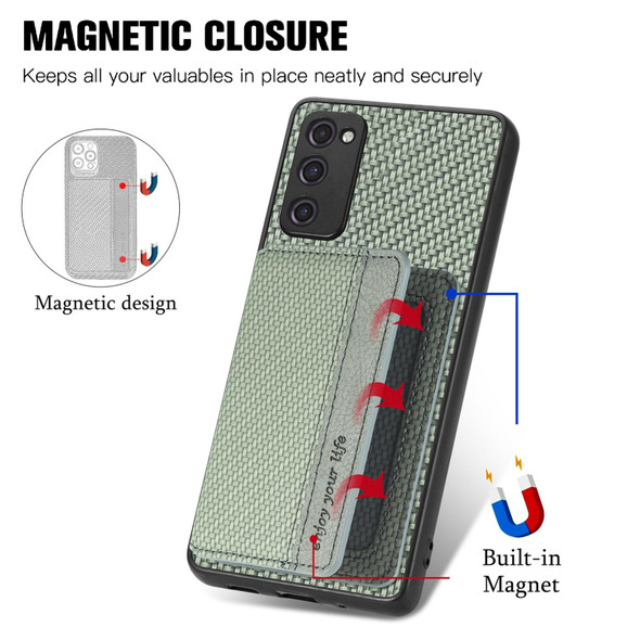 For Samsung Galaxy S20 FE Carbon Fiber Magnetic Card Wallet Bag Phone Case(Green)