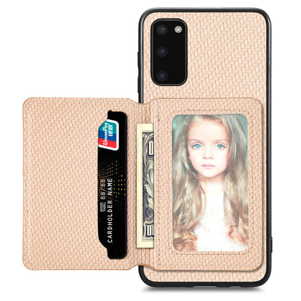 For Samsung Galaxy S20 Carbon Fiber Magnetic Card Wallet Bag Phone Case(Khaki)