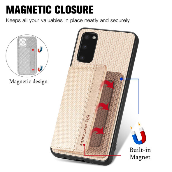 For Samsung Galaxy S20 Carbon Fiber Magnetic Card Wallet Bag Phone Case(Khaki)