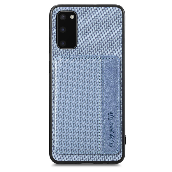 For Samsung Galaxy S20 Carbon Fiber Magnetic Card Wallet Bag Phone Case(Blue)