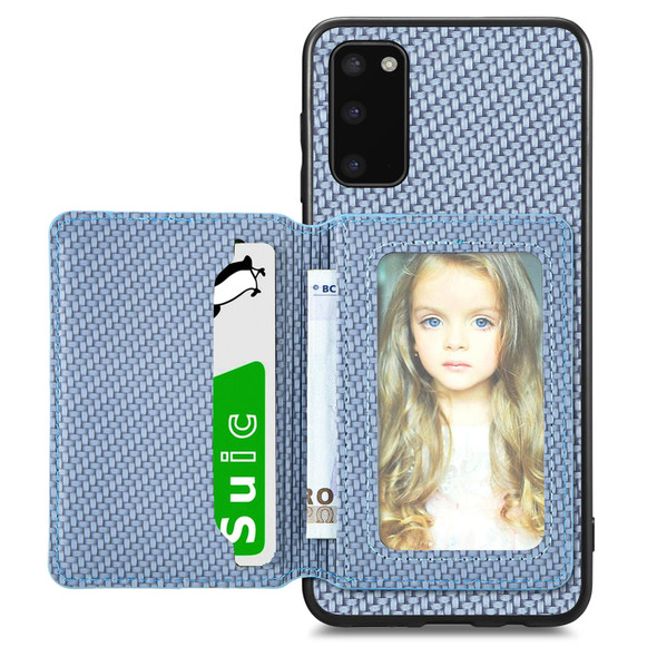 For Samsung Galaxy S20 Carbon Fiber Magnetic Card Wallet Bag Phone Case(Blue)