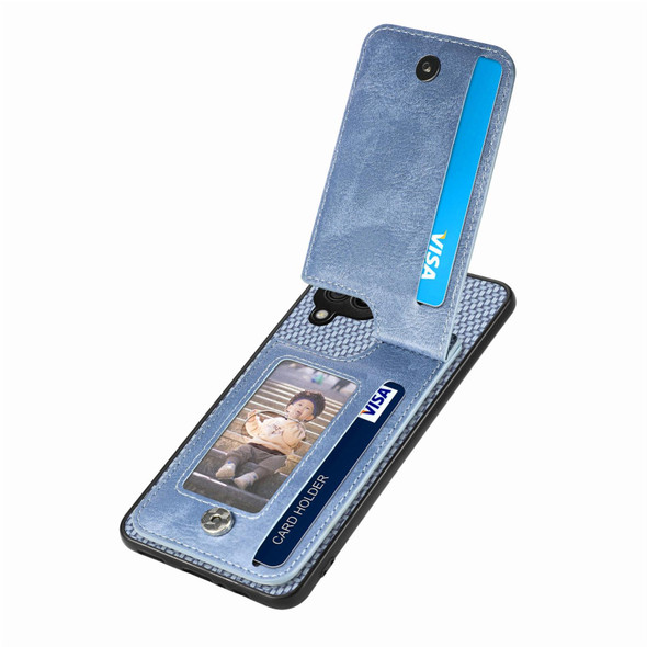 For Samsung Galaxy A22 4G Carbon Fiber Vertical Flip Zipper Wallet Phone Case(Blue)