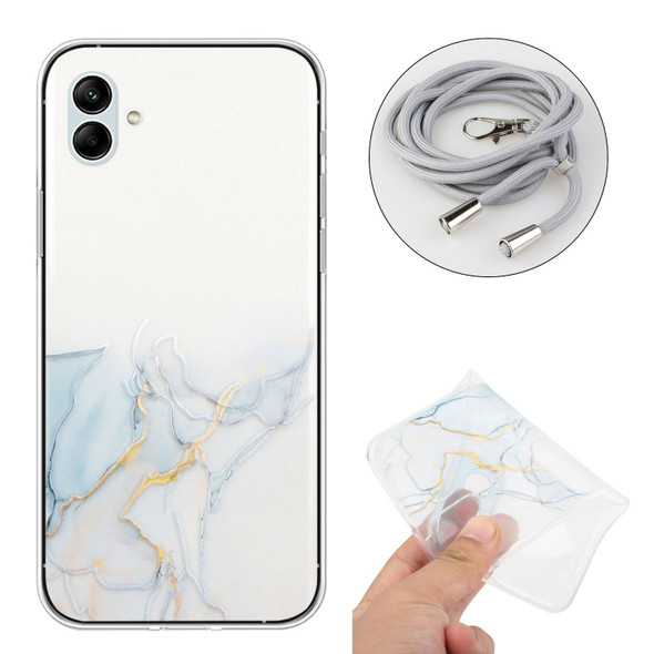 For Samsung Galaxy A04e Hollow Marble Pattern TPU Shockproof Phone Case with Neck Strap Rope(Grey)