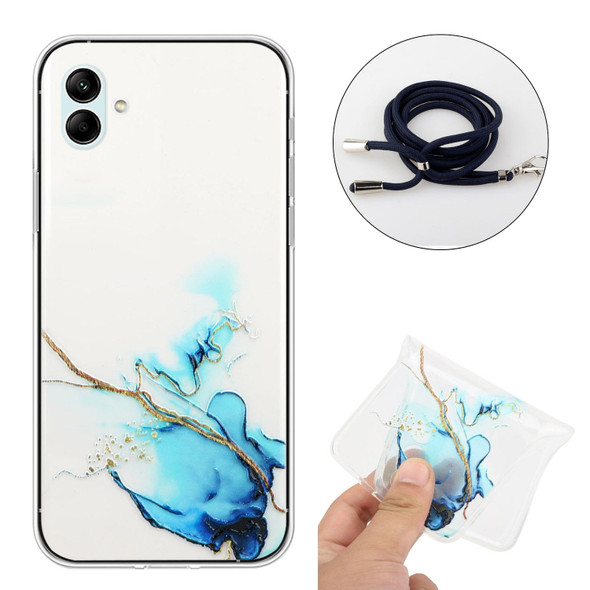 For Samsung Galaxy A04e Hollow Marble Pattern TPU Shockproof Phone Case with Neck Strap Rope(Blue)