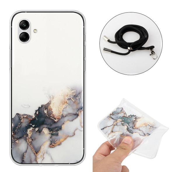 For Samsung Galaxy A04e Hollow Marble Pattern TPU Shockproof Phone Case with Neck Strap Rope(Black)