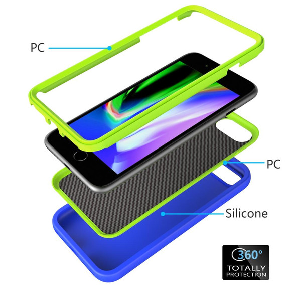 iPhone 6/7/8G Wave Pattern 3 in 1 Silicone+PC Shockproof Protective Case(Blue+Olivine)