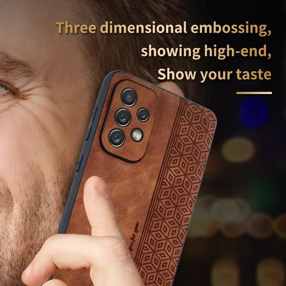 For Samsung Galaxy A52 5G AZNS 3D Embossed Skin Feel Phone Case(Brown)