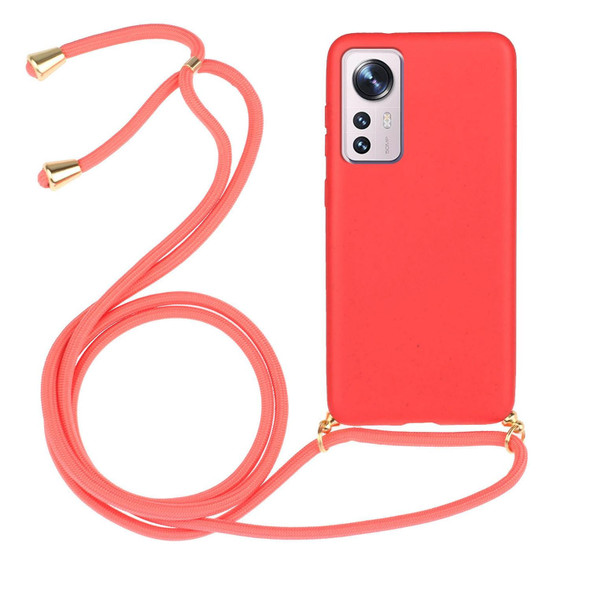 For Xiaomi 12 / 12X Wheat Straw Material + TPU Phone Case with Lanyard(Red)