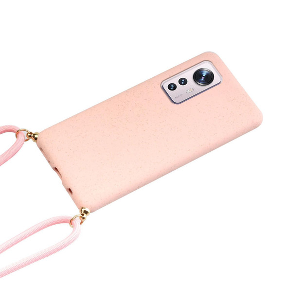 For Xiaomi 12 / 12X Wheat Straw Material + TPU Phone Case with Lanyard(Pink)