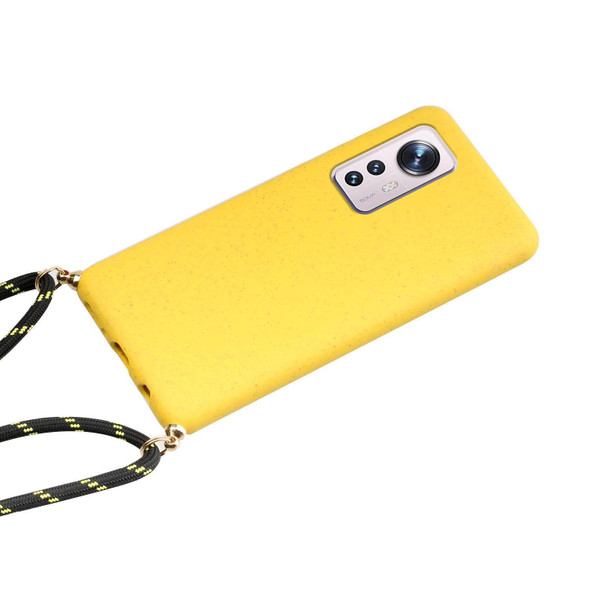 For Xiaomi 12 / 12X Wheat Straw Material + TPU Phone Case with Lanyard(Yellow)