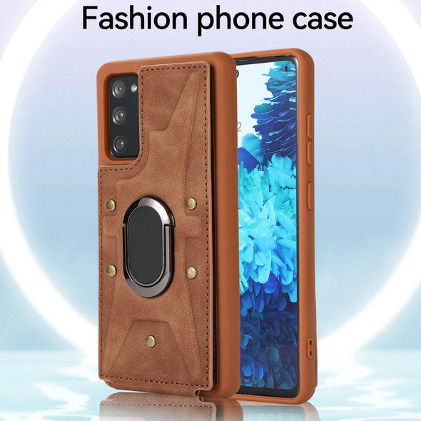 For Samsung Galaxy S20+ Armor Ring Wallet Back Cover Phone Case(Brown)