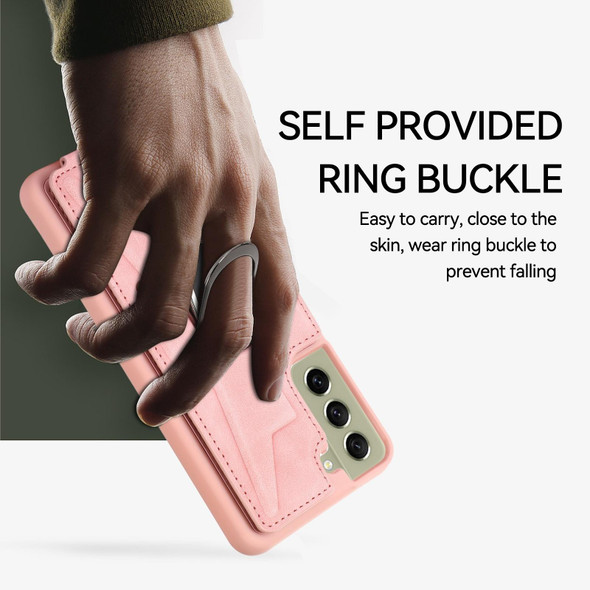 For Samsung Galaxy S21 FE 5G Armor Ring Wallet Back Cover Phone Case(Pink)