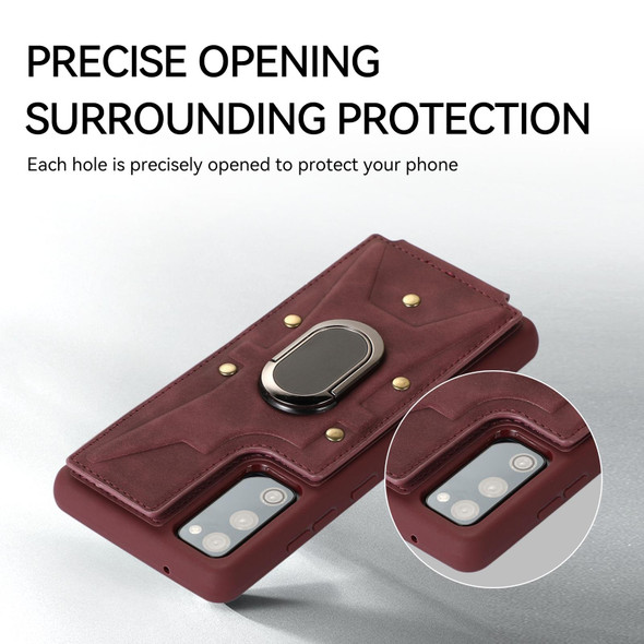 For Samsung Galaxy S20+ Armor Ring Wallet Back Cover Phone Case(Wine Red)