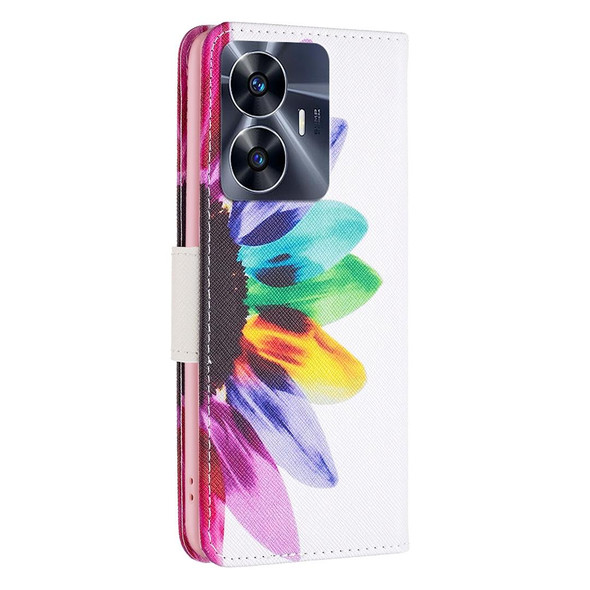 For Realme C55 Colored Drawing Pattern Leatherette Phone Case(Sun Flower)