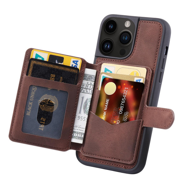 For iPhone 13 Pro Max Skin Feel Dream Anti-theft Brush Shockproof Portable Skin Card Bag Phone Case(Coffee)