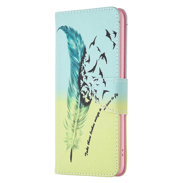 For Realme C55 Colored Drawing Pattern Leatherette Phone Case(Feather)