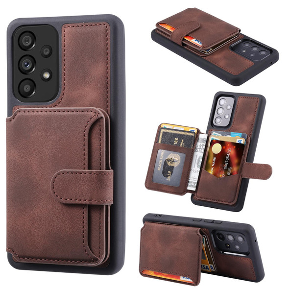 For Samsung Galaxy A52 5G Skin Feel Dream Anti-theft Brush Shockproof Portable Skin Card Bag Phone Case(Coffee)