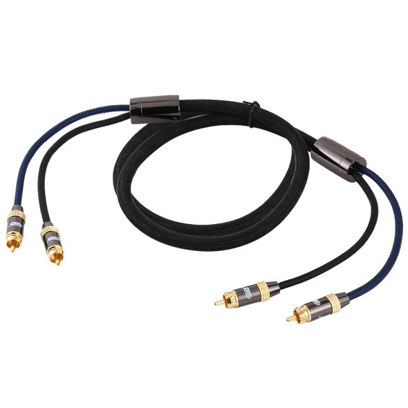 EMK 2 x RCA Male to 2 x RCA Male Gold Plated Connector Nylon Braid Coaxial Audio Cable for TV / Amplifier / Home Theater / DVD, Cable Length:1.5m(Black)