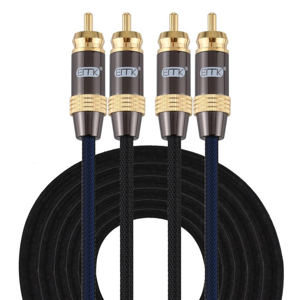 EMK 2 x RCA Male to 2 x RCA Male Gold Plated Connector Nylon Braid Coaxial Audio Cable for TV / Amplifier / Home Theater / DVD, Cable Length:5m(Black)