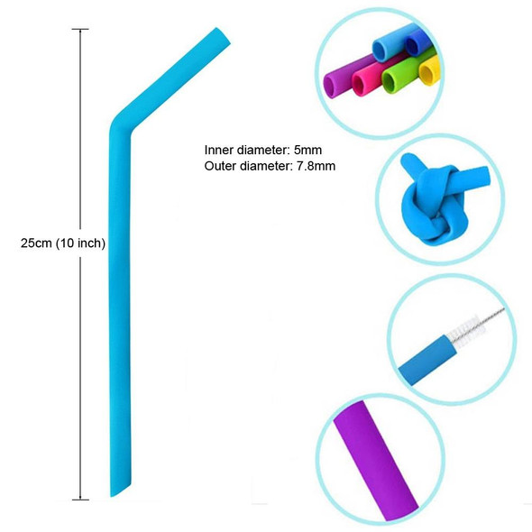 10 PCS Food Grade Silicone Straws Cartoon Colorful Drink Tools with 1 Brush, Slim Bend Pipe, Length: 25cm, Outer Diameter: 7.8mm, Inner Diameter: 5mm, Random Color Delivery