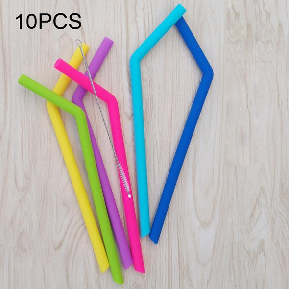 10 PCS Food Grade Silicone Straws Cartoon Colorful Drink Tools with 1 Brush, Crude Bend Pipe, Length: 25cm, Outer Diameter: 11mm, Inner Diameter: 9mm, Random Color Delivery
