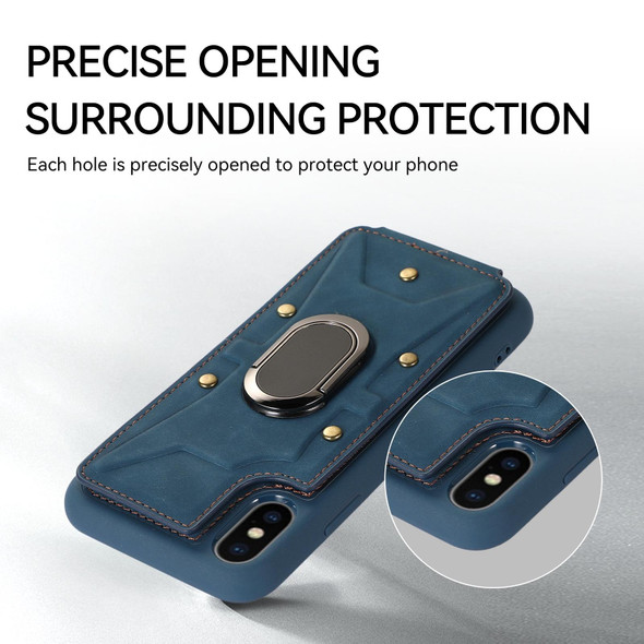 For iPhone X / XS Armor Ring Wallet Back Cover Phone Case(Blue)