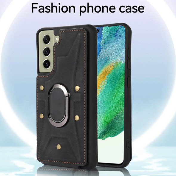 For Samsung Galaxy S21+ 5G Armor Ring Wallet Back Cover Phone Case(Black)