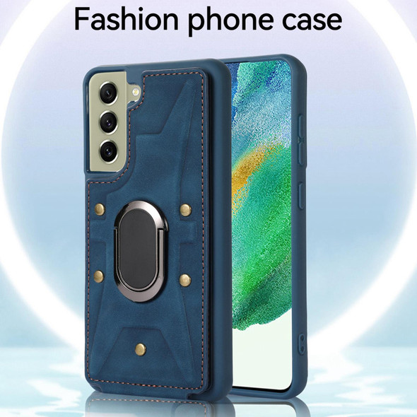 For Samsung Galaxy S21 FE 5G Armor Ring Wallet Back Cover Phone Case(Blue)