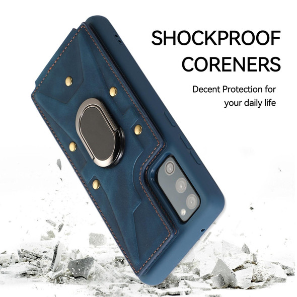 For Samsung Galaxy S20 FE Armor Ring Wallet Back Cover Phone Case(Blue)