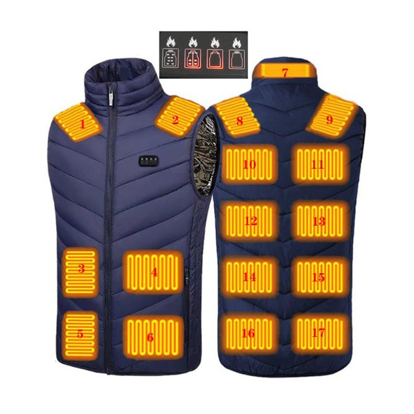 17 Area  4 Control Blue USB Electric Heating Undershirt Intelligent Warm Vest(5XL)