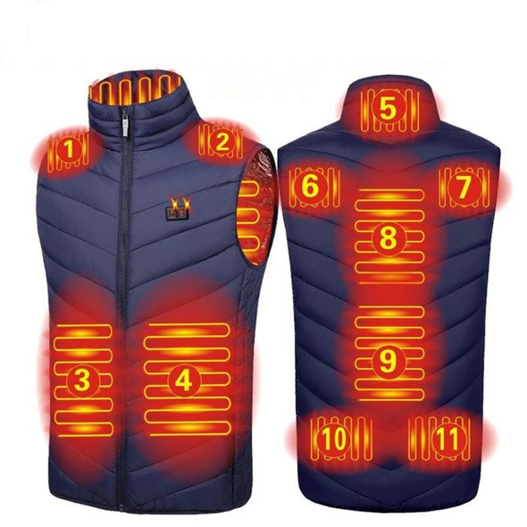 11 Area Double Control Blue USB Electric Heating Undershirt Intelligent Warm Vest(4XL)