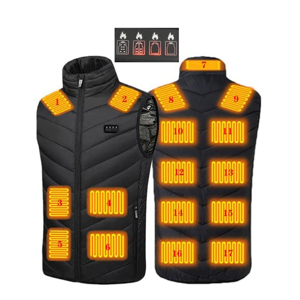 17 Area  4 Control Black USB Electric Heating Undershirt Intelligent Warm Vest(XL)