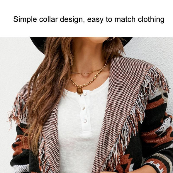 Geometric Jacquard Long Sweater Jacket Tassel Hooded Knit Cardigan, Size: M(Red)