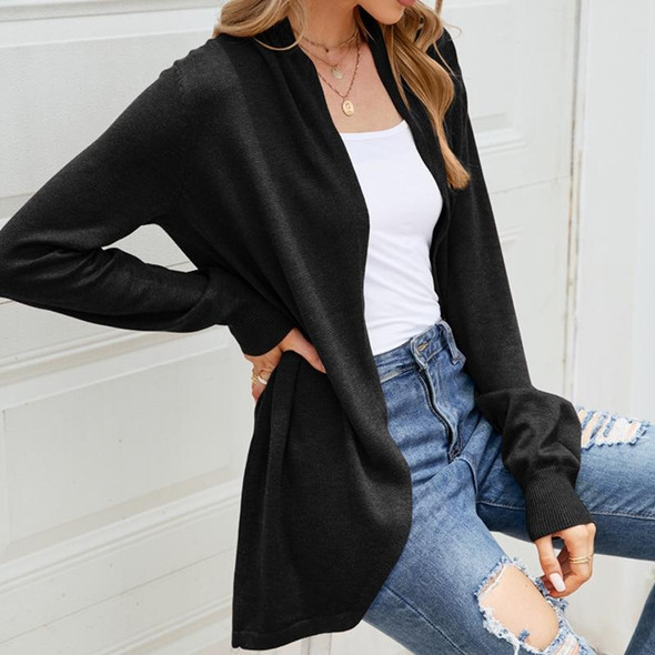 Women Mid-length Sweater Jacket Temperament Loose Knitted Cardigan, Size: S(Black)