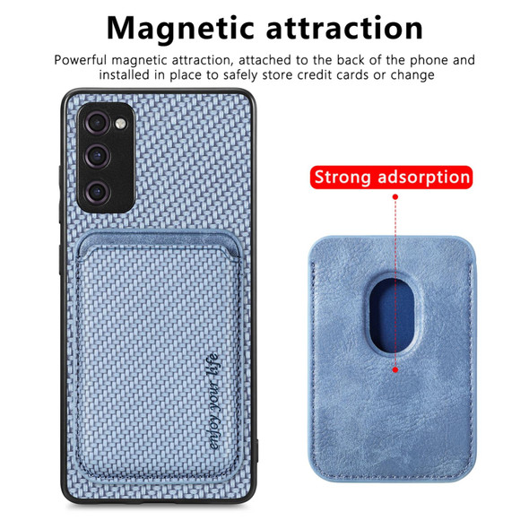 For Samsung Galaxy S21 FE 5G Carbon Fiber Leatherette Card Magsafe Magnetic Phone Case(Blue)