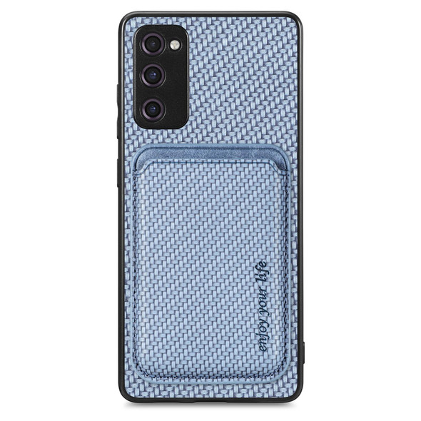 For Samsung Galaxy S21 FE 5G Carbon Fiber Leatherette Card Magsafe Magnetic Phone Case(Blue)