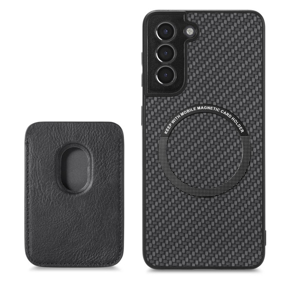 For Samsung Galaxy S21 5G Carbon Fiber Leatherette Card Magsafe Magnetic Phone Case(Black)