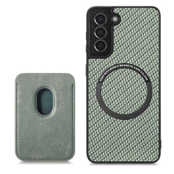 For Samsung Galaxy S21+ 5G Carbon Fiber Leatherette Card Magsafe Magnetic Phone Case(Green)