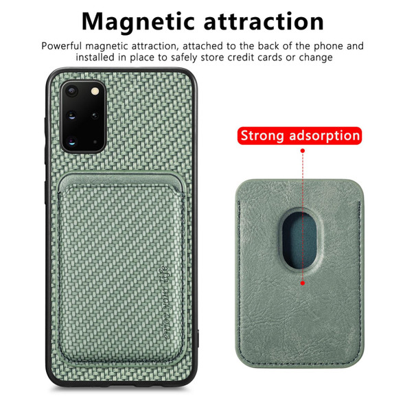 For Samsung Galaxy S20+ Carbon Fiber Leatherette Card Magsafe Magnetic Phone Case(Green)