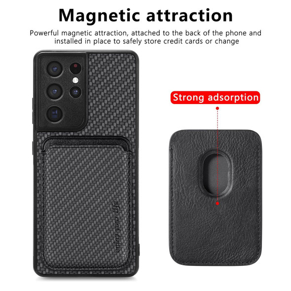 For Samsung Galaxy S21 Ultra 5G Carbon Fiber Leatherette Card Magsafe Magnetic Phone Case(Black)