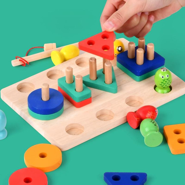 2-in-1 3D Magnetic Fishing Column Shape Matching Wooden Toys,Style: CC