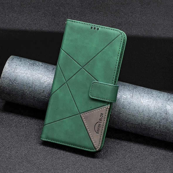 For Realme C55 Magnetic Buckle Rhombus Texture Leatherette Phone Case(Green)