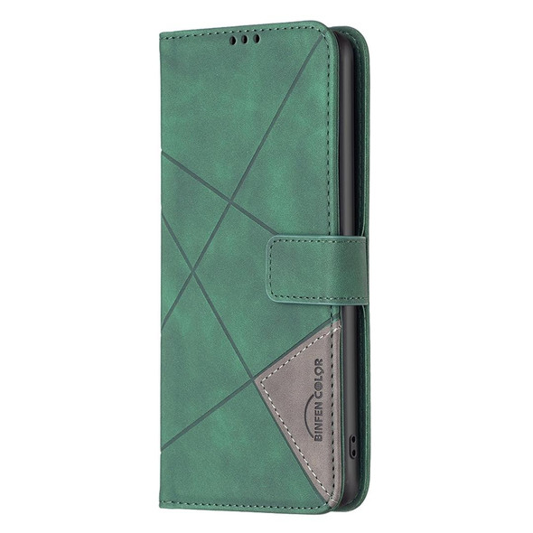 For Realme C55 Magnetic Buckle Rhombus Texture Leatherette Phone Case(Green)