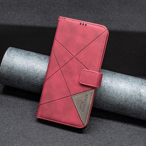 For Realme C55 Magnetic Buckle Rhombus Texture Leatherette Phone Case(Red)