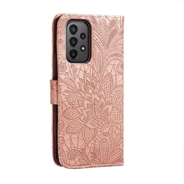 For Samsung Galaxy A24 5G Lace Flower Embossing Flip Leatherette Phone Case(Rose Gold)