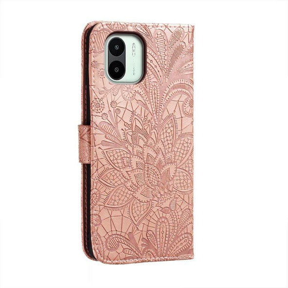 For Xiaomi Redmi A1 Lace Flower Embossing Flip Leather Phone Case(Rose Gold)