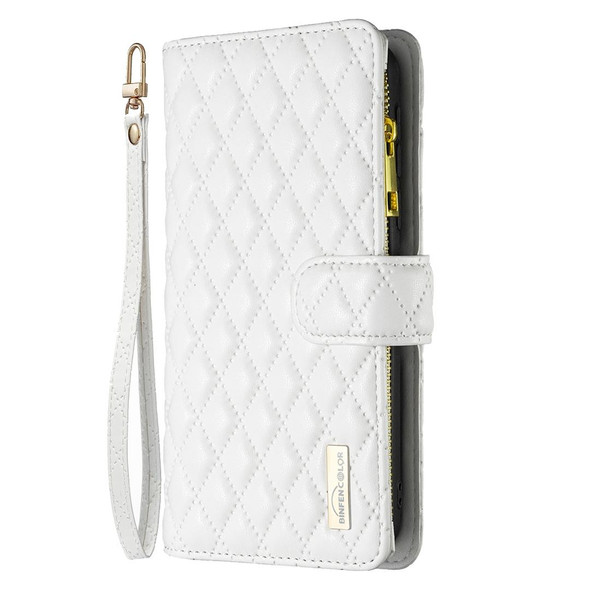 For Xiaomi Redmi Note 12 4G Global Diamond Lattice Zipper Wallet Leather Flip Phone Case(White)