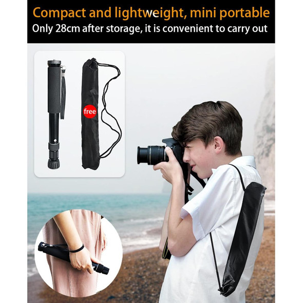 BEXIN P308A Portable Travel Outdoor DSLR Camera Aluminum Alloy Monopod Holder (Black)