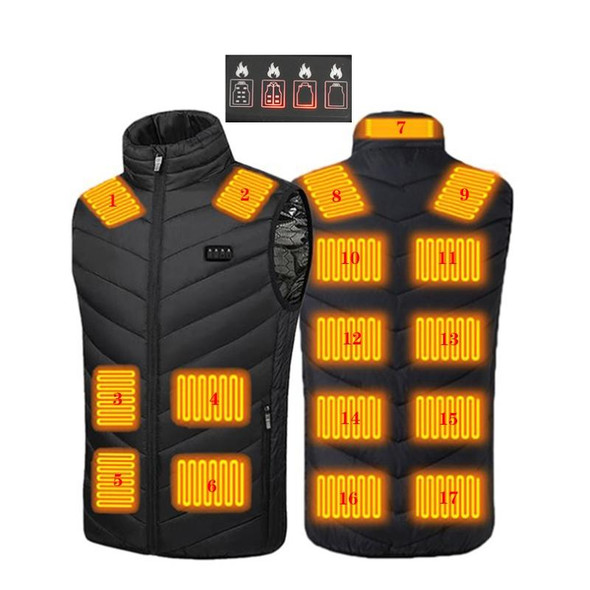 17 Area  4 Control Black USB Electric Heating Undershirt Intelligent Warm Vest(6XL)