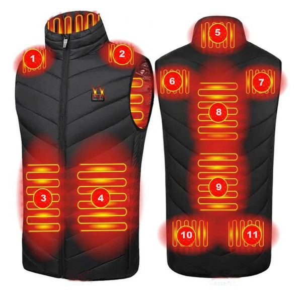 11 Area Double Control Black USB Electric Heating Undershirt Intelligent Warm Vest(4XL)